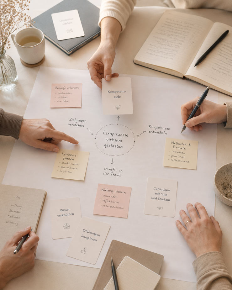 Zusammenarbeit am Tisch - Ideen werden gesammelt zum Thema Lernprozess gestalten
