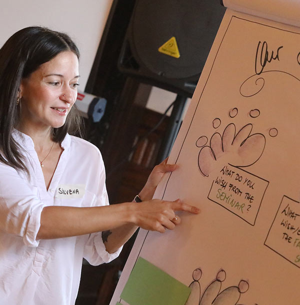 Coach Silvena am Flipchart in der Fortbildung
